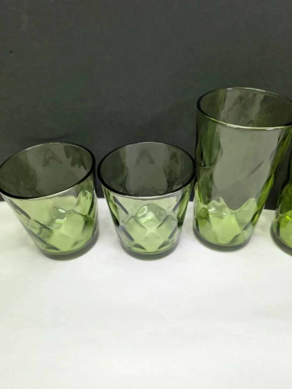 Vintage Indiana Glass Diamond Point Avocado Green Set of 6 - Pristine MCM